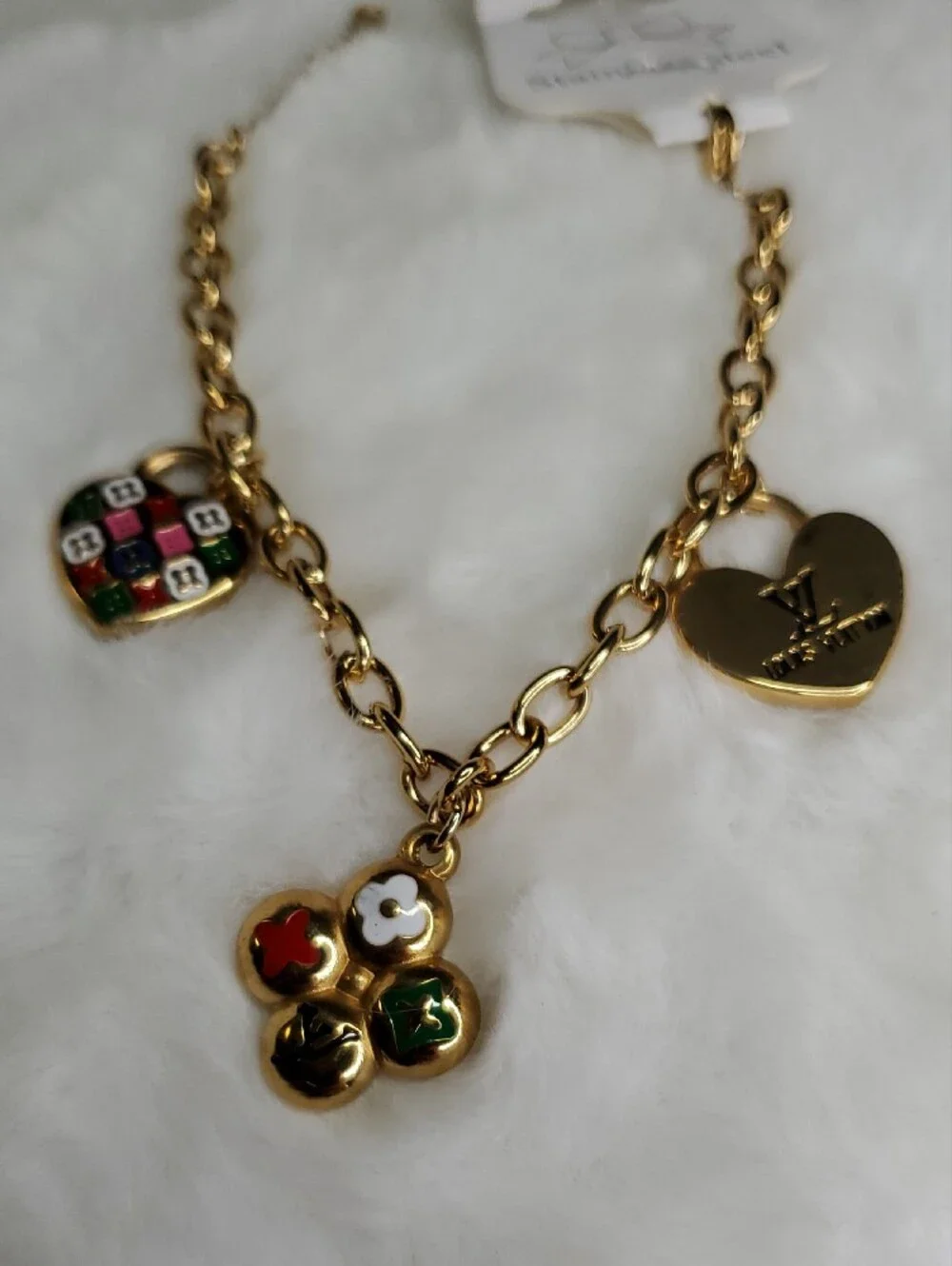 Gold Heart Charm Chain Bracelet  with Multicolor Accents